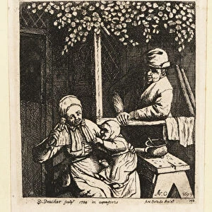 17th century Dutch family playing with a doll. 1803 (engraving)