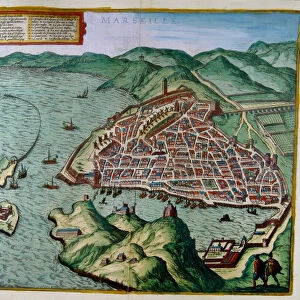 17th century plan of the city of Marseilles in France. The city walls are visible (map)