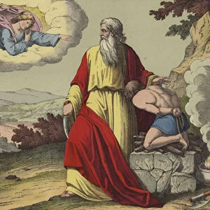 Abraham offering up Isaac (colour litho)