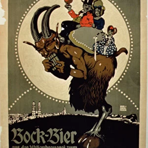 Advertisement for Bock Beer from Lowenbrau Brewery, Munich (colour litho)