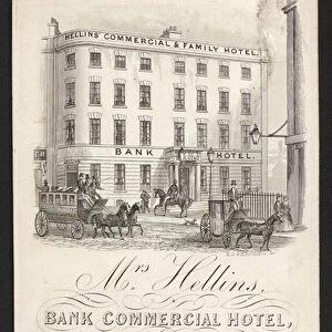Advertisement for Mrs Hellins Bank Commercial Hotel, 3 Bridge Street, Bristol (engraving)