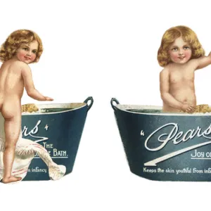 Advertisement for Pears soap depicting a child at bath time (chromolitho)