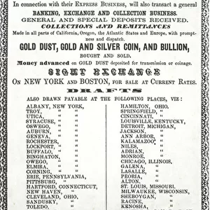 Advertisement for Wells, Fargo & Co. Bankers and Exchange Dealers, 1856 (litho)