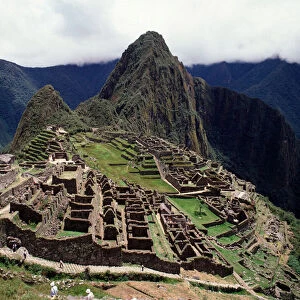Aerial view of Machu-Picchu, Pre-Columbian 15th-century site, Cuzco district (photography