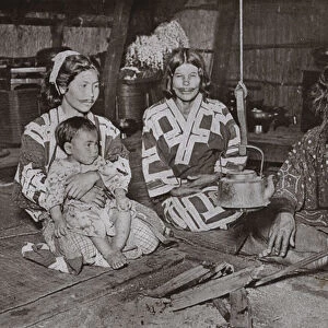 Ainu Man and Women at Home (b / w photo)