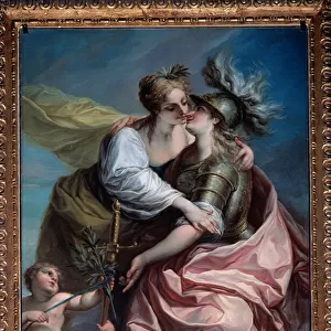 Allegory of the thirteen values of the republic: the Peace embracing the Justice (Painting, after 1783)