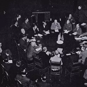 Allied leaders meeting at the Potsdam Conference to discuss the occupation of Germany, July 1945 (b / w photo)