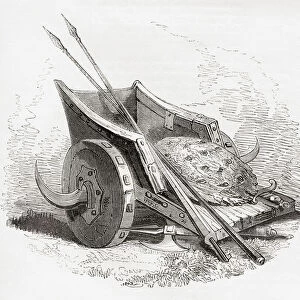 Ancient British war chariot with scythed blades coming out from the wheels