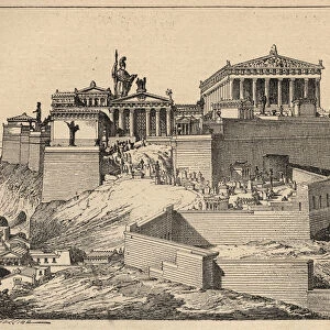 Ancient Greece: the Parthenon, temple of Athena, on the hill of the Acropolis of Athenes
