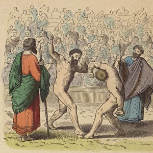 Ancient Greek boxing (coloured engraving)