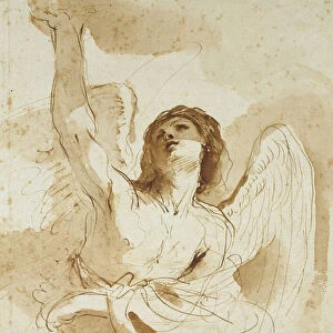 An Angel (pen and brown ink with brown wash on off-white paper)