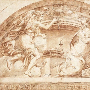 The Annunciation: A Design for a Lunette, (black chalk, pen and brown ink, brown wash)