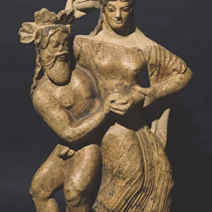 Antefix depicting a maenad and a satyr, Satricum (stone)
