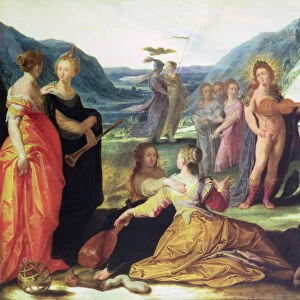 Apollo, Pallas and the Muses, 16th century (oil on marble)