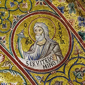 Apsidal arch: Prophet Samuel, byzantine school mosaic with a golden background (mosaic)