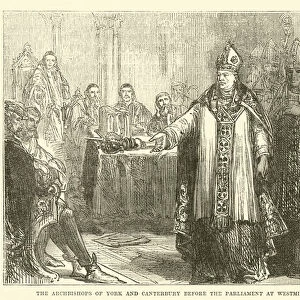 The Archbishops of York and Canterbury before the Parliament at Westminster Abbey (engraving)
