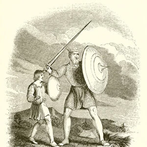 Arms and Costume of an Anglo-Saxon King and Armour-Bearer (engraving)