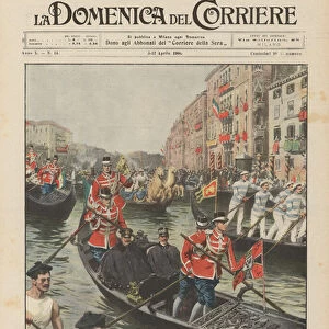 The arrival of the German Imperials in Venice, the procession along the Canalgrande that escorts the gondolas with the Sovereigns (colour litho)