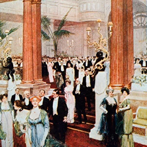 Arriving for supper at the Savoy in 1912 (colour litho)