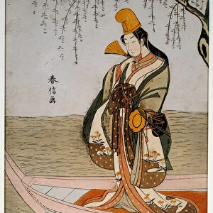 Asanumas boat. Japanese print by Suzuki Harunobu (1724-1770) Ukiyo-e style