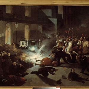 Assassination attempt on Napoleon III by Felice Orsini in Paris on January 14, 1858. Painted in 1862 by "The bombing of Orsini on January 14, 1858"by H. Vittori Romano