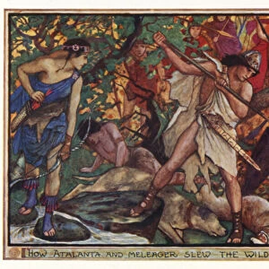 How Atalanta and Meleager slew the wild boar of Caledon (colour litho)