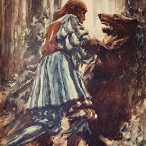 Once when attacked by a she-bear he choked her with his bare hands, illustration from A History of Germany by H. E. Marshall, 1913 (colour litho)