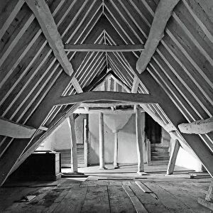 The attic at Kelmscott Manor, Oxfordshire, from The English Country House (b/w photo)