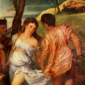 The Bacchanal, detail of two figures behind Ariane. c. 1518 (oil on canvas)
