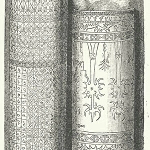 Bamboo canes from Sumatra decorated with Rejang script (engraving)