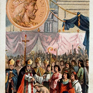 Bapteme and sacre of Clovis in the Cathedrale of Reims, December 25, 496, by Saint Remi