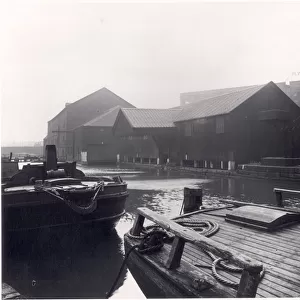 Barges on Canal Wharf, Leeds Liverpool Canal, 1951 (b / w photo)