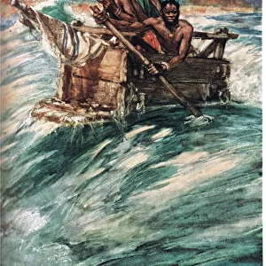 Battell arrives at the mouth of the Mbengo, illustration from