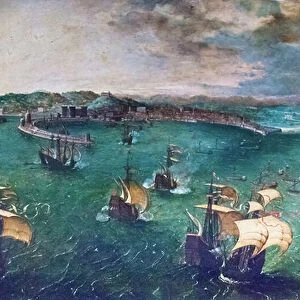 Battle in the bay of Naples, (oil on panel)