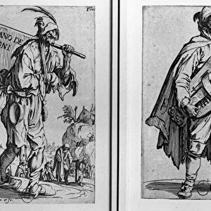 A Beggar and a Hurdy-Gurdy Player (engraving) (b / w photo)