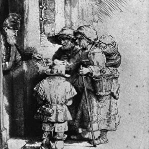 Beggars on the Doorstep of a House, 1648 (etching) (b / w photo)