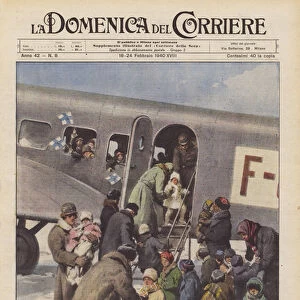We begin to think that no more children should stay in Finland because war is not only at the border, but it is everywhere, Illustration for The Courier Sunday, 18-24 February 1940... (colour litho)