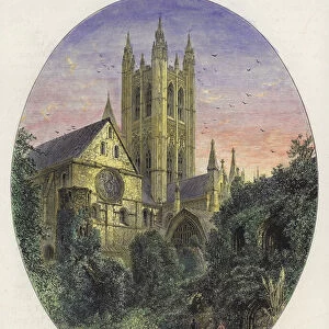 Bell Harry Tower, Canterbury Cathedral, Kent (coloured engraving)