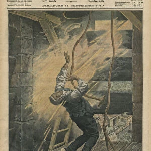A bell ringer struck by lightning, illustration from Le Petit Journal