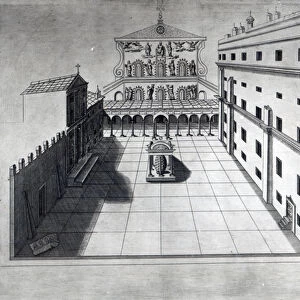 The Belvedere Court in Old St. Peters Rome (engraving)