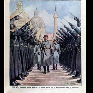 Benito Mussolini (1883-1945) reviewing the militia, from