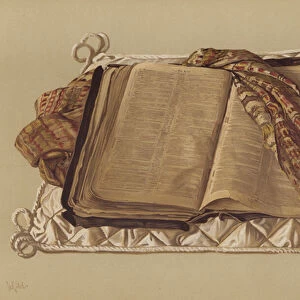 Bible and silk scarf of Major-General Charles George Gordon, C B (chromolitho)