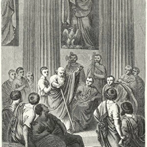 The blind Appius Claudius Caecus speaking in the Roman Senate against Cineas, the ambassador of Pyrrhus of Epiris, 279 BC (engraving)