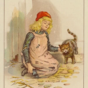 The Blind Girl and her Cat (colour litho)