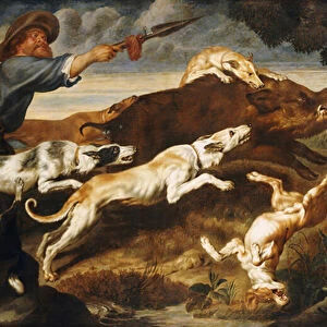A Boar Hunt (oil on canvas)