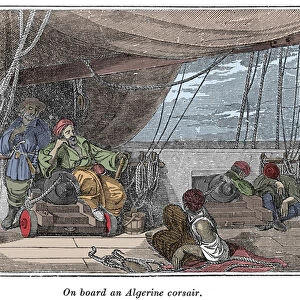 On board a ship of Algerian pirates Illustration from "The Pirates Own Book