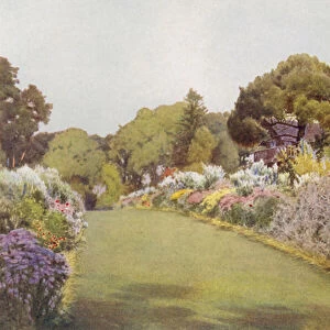 The Borders on the Lawn at Swiss Cottage, Osborne (colour litho)