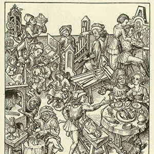 Bourgeois life in the Middle Ages (woodcut)