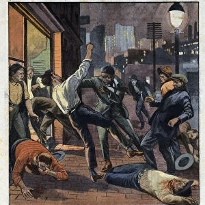 Boxer Battling Siki has a fight out of a bar in an unfame neighborhood of New York. Illustration from "Le petit journal"from 09 / 08 / 1925 Collection privee