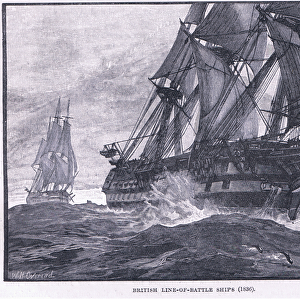 British line of battle ships AD 1836 (litho)